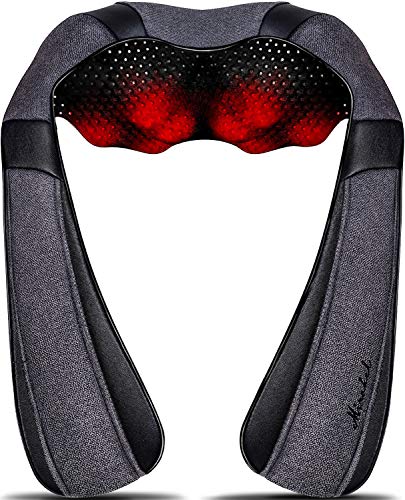 Back Massager, Shiatsu Neck Massager with Heat, Electric Shoulder Massager, Kneading Massage Pillow for Foot, Leg, Muscle Pain Relief, Get Well Soon Presents - Christmas Gifts - Gray
