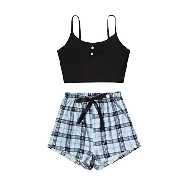 
                            SOLY HUX Women's Button Front Ribbed Knit Tank Top and Shorts Pajama Set Sleepwear
                        
