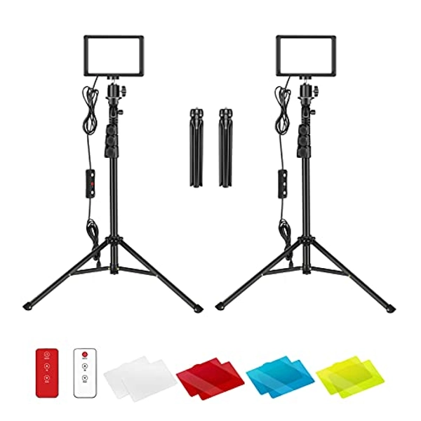 Neewer 2 X Luz de Vídeo LED USB de Regulables 5600K con Soporte de Trípode Profesional y Filtros de Color para Grabación en Ángulo Bajo, luminación de Videoconferencia/Juegos/Youtube/Fotografía