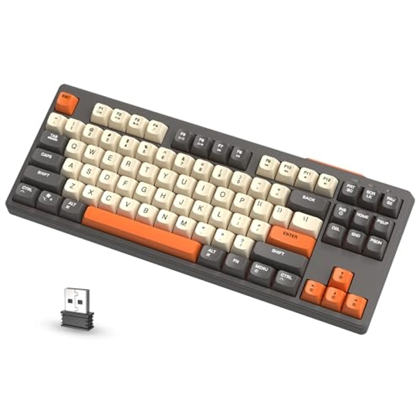 ATTACK SHARK x FREEWOLF M87 80% Teclado Inalámbrico para Juegos, 87 Teclas TKL RGB Sensación Mecánica SA PBT Teclado Bluetooth/Modo Dual 2.4Ghz, Batería 4000mAH para Mac/Win - Gris/Naranja