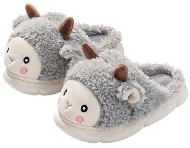 YILANLAN Women's slippers Cute animal slippers Funny cartoon slippers Warm home slippers Winter plush thick soled slippers - 7-8 - Grey