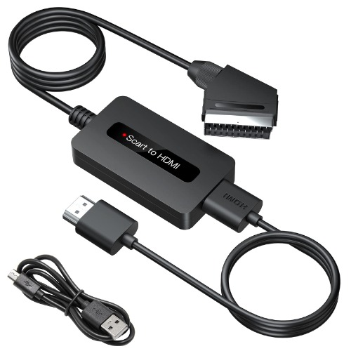 Scart to HDMI Converter with HDMI and Scart Cables, SUNNATCH Scart HDMI Adapter, Male Scart In HDMI Out Converter Supports Full HD 720P/ 1080P Output Switch