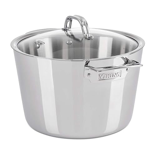 Viking Culinary 3-Ply Stainless Steel Stock Pot, 8 Quart, Includes Glass Lid, Dishwasher, Oven Safe, Works on All Cooktops including Induction - Stock Pot