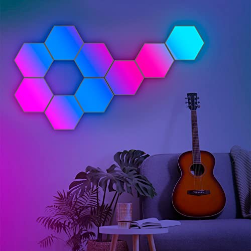 miuline Hexagon LED Lights 10 Pack Hex Wall Light Gaming Room Decor DIY Rgbic Honeycomb Smart Lighting Panel Sync to Music App Remote Control USB Powered for Game Bedroom Bedside