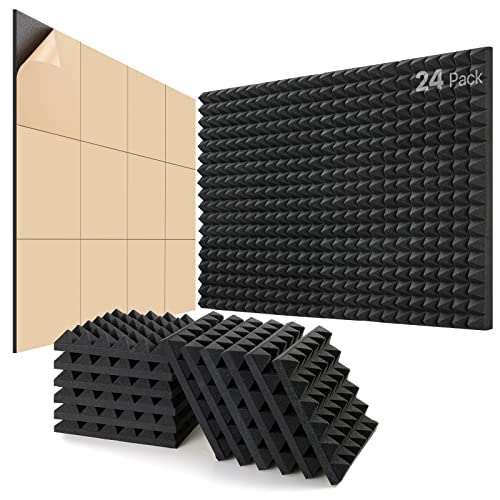 Sound Proofing Panels Self-Adhesive, 24 Pack, 2"X12"X12", Acoustic Panels for Studio, Gaming, Podcast, Theater, Indoor Sound Quality Improvement