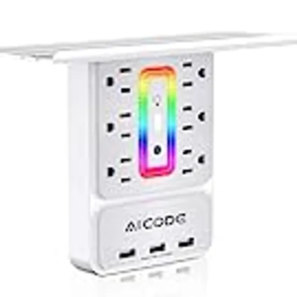 Socket Outlet Shelf,Wall Outlet,6 Electrical Outlet Splitter with 3 USB Power Outlet,Surge Outlet Protector Multi Plug Outlet,Charging Shelf,Outlet Expander with 6 RGB Light for Home
