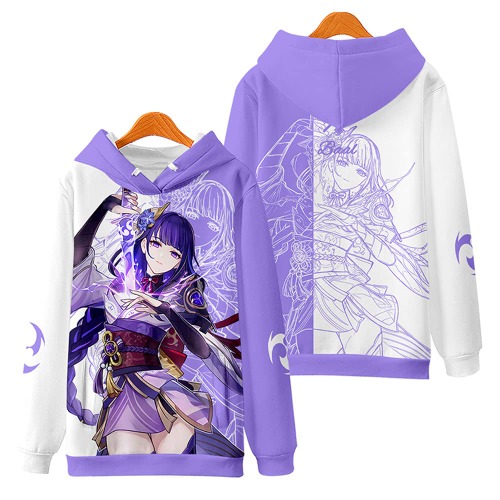 KEXSMFY Genshin Impact Raiden Shogun Baal Hoodies Men Women Long Sleeve Hooded Sweatshirts Fashion Pullover Clothes