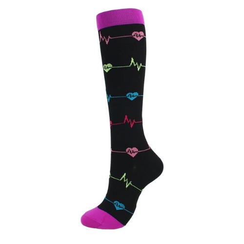 EKG Heart Patterned Knee High - Black (Compression Socks) - S/M