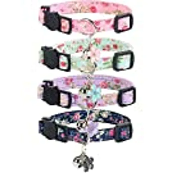 NISYYE Breakaway Cat Collar with Bell, 4 Pack Safety Adjustable Cat Collars Set