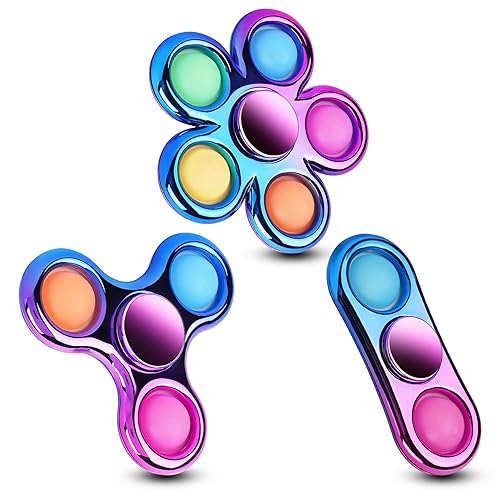 FIGROL 3 Pack Pop Fidget Spinners for Party Favors｜Hand Fidget Bulk Toys for Classroom Return Prizes｜Sensory Fidget Toys for Teens Boys Girls｜Brithday Gifts Prizes - Golden Blue - 3 pack