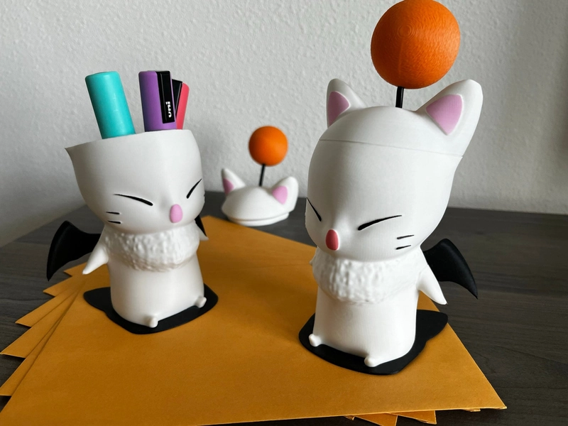 Moogle Desk Buddy -- (school work home wfh storage container, ffxiv final fantasy 14 inspired, office supplies holder, unique 3d printed)