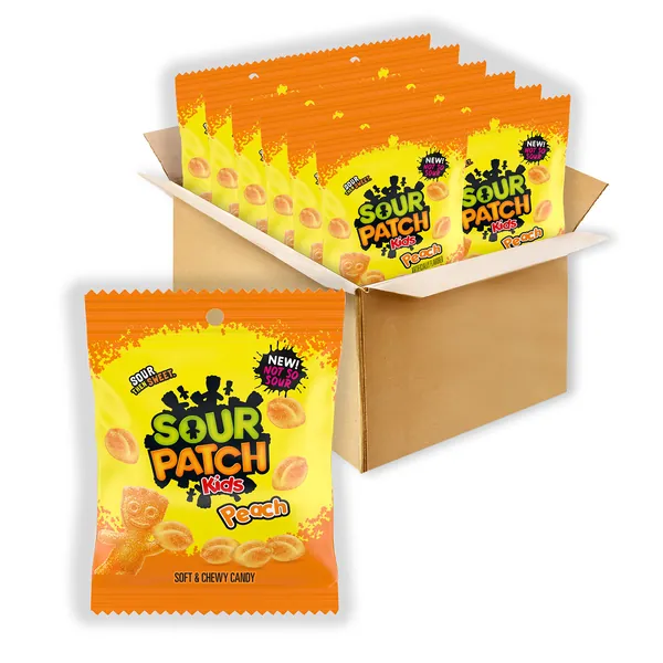 SOUR PATCH KIDS Peach Soft and Chewy Candy, 12 - 3.56 oz Bags - 