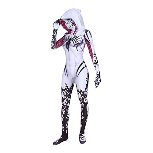 Gwen Stacy Cosplay Costume Into The Spider Verse Gwenom Spandex Fabric Halloween Superhero Bodysuit - White - Adult-L(Height:65-67 Inch)