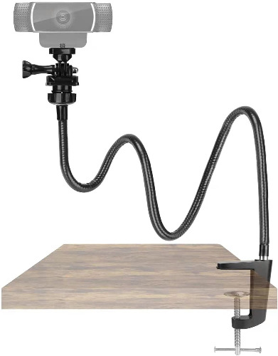 Webcam Stand - Enhanced Desk Jaw Clamp with Flexible Gooseneck