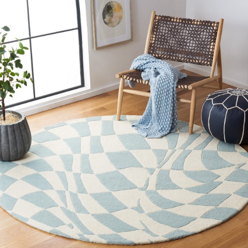 SAFAVIEH Soho Collection 6' Round Blue/Ivory SOH763A Handmade Abstract Premium Wool & Viscose Area Rug - 6' x 6' Round Blue / Ivory
