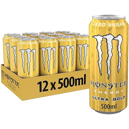 Monster Energy Ultra Gold - Caffeinated Energy Drink with Fruity Pineapple Flavour - No Sugar and No Calories - in Practical Disposable Tins (12 x 500 ml)