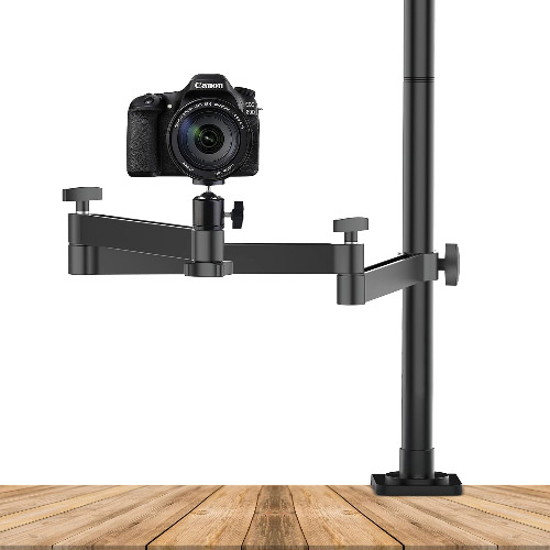 ULANZI Camera Desk Mount Stand with Flexible Arm, Overhead Camera Mount, Articulated Arm with 360° Rotatable Ball Head, Aluminum Desk Mounting Stand for Ring Light/DSLR Camera/Webcam/Panel Light - ULS01