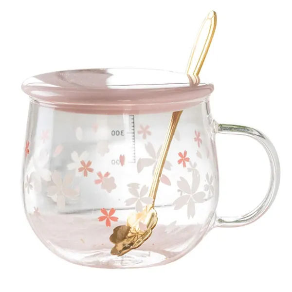 Sakura Cup, Creative Sakura Mug, Cute Heat-Resistant Cup, Transparent Cup, Borosilicate Glass Coffee Cup,Gift ( Color : Pink A , Size : 400ML ) - Pink A 2 Piece Set