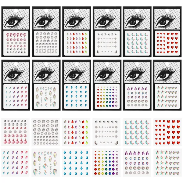 KLEBREIS 12 Sheets Eye Body Face Gems Rhinestone Stickers Rave Festival Face Jewels Self Adhesive Face Glitter Makeup Stick Jewelry for Festival Accessories - 