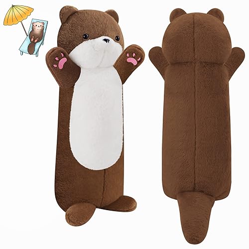 Gisqis Long Otter Plush Pillow, 25.2" Cute Stuffed Animal Giant Stuffed Otter Animal Big Sea Otter Body Pillow Plushies Soft Otter Stuffed Animal Birthday Gifts for Kids Brown - Brown Otter