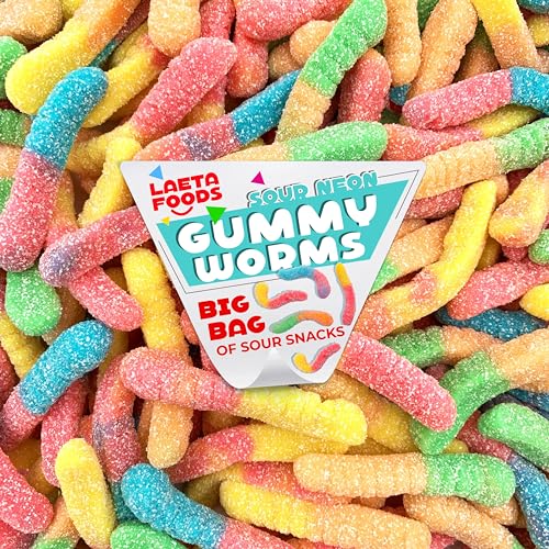 Sour Neon Gummy Worms Candy (1 Pound Bag) - Sour Fruity