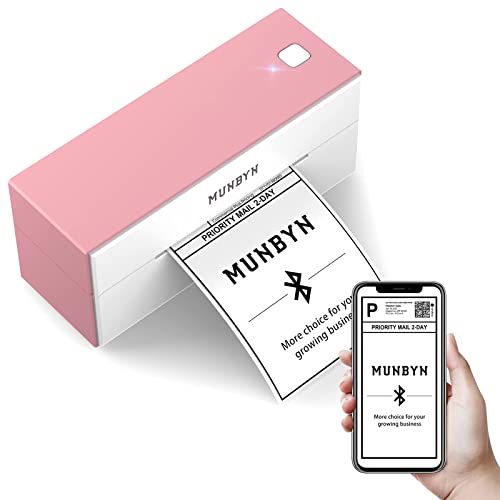 MUNBYN Shipping Label Printer Bluetooth Connection, Thermal Label Printer 4x6, Postage Label Printer for Business, Compatible with Etsy, Shopify, eBay, Amazon, Royal Mail, DHL, DPD, Evri, 129B, Pink - Pink