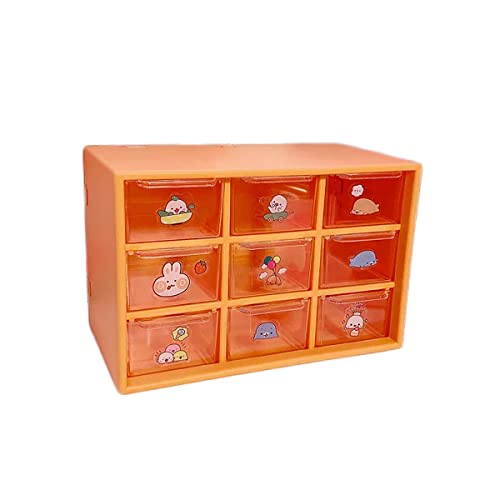 Verve Jelly Desktop Jewelry Drawer, Mini Desktop Storage Box, 9 Drawers Storage Box Workshop Screws and Small Parts Cabinet Office Stationary Craft Box, Orange, 4.1 * 7.1 * 3.9 in - Orange+sticker