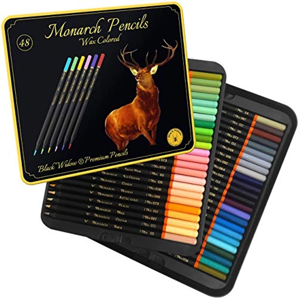 Black Widow Monarch Colored Pencils For Adults - 48 Coloring Pencils With Smooth Pigments - Best Color Pencil Set For Adult Coloring Books And Drawings