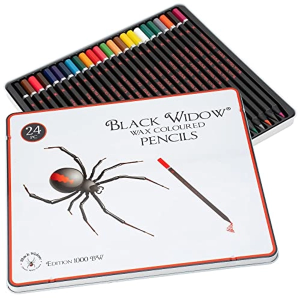 Black Widow Colored Pencils For Adults - 24 Coloring Pencils With Smooth Pigments - Best Color Pencil Set For Adult Coloring Books And Drawing