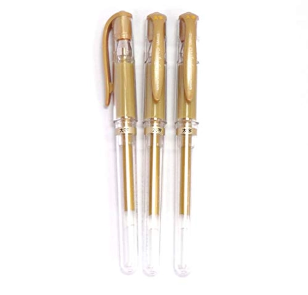 Uni-Ball Signo Broad Point Gel Impact Pen Gold Ink, 1.0mm, 3 pens per Pack (Japan import) [Komainu-Dou Original Package]