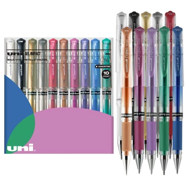 Uniball Signo 207 Gel Impact Stick Gel Pen, 10 Assorted Pens, 1.0mm Bold Point Gel Pens| Office Supplies, Ink Pens, Colored Pens, Fine Point, Smooth Writing Pens, Ballpoint Pens