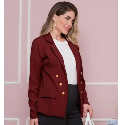 Blazer Alfaiataria Feminino Casaco Social Com 6 Botão