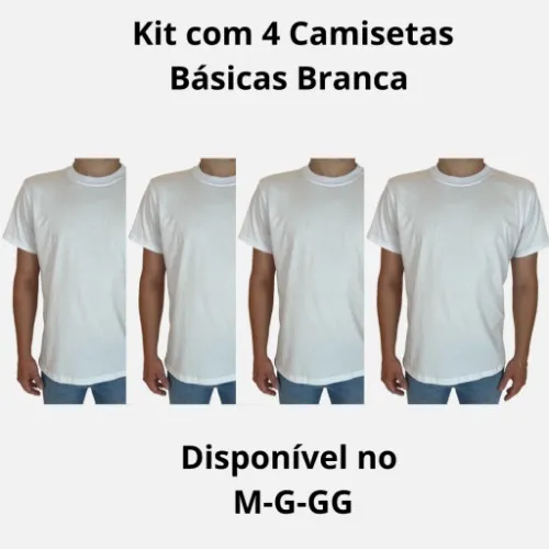 Kit com 4 Camisetas Básica 100% Algodão Lisas