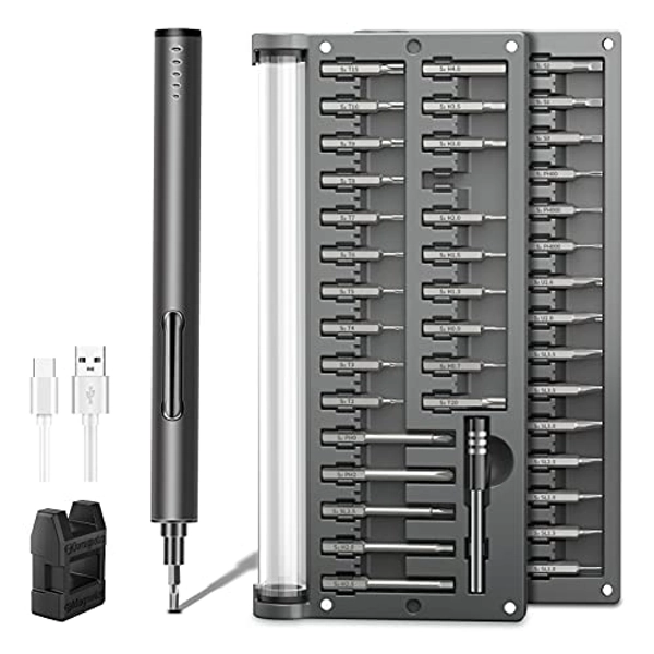 Mini Electric Screwdriver, Small Portable Cordless Power Screwdriver Set with 55 Precision Bits & LED Light & Magnetic Mat, Handy Repair Tool for Phone Watch Camera Laptop