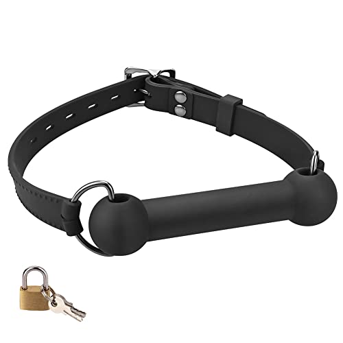 Lockable Dog Bone Mouth Gag BDSM Bondage Adult Sex Toy with Silicone Bar Fetish Restraint Slave SM Game Sexy Gag Adult Toy for Women Men Couples Lover Adult Games with Padlock