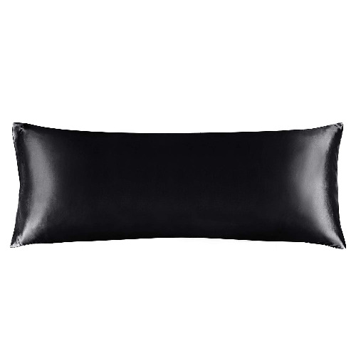 BEDELITE Satin Silk Body Pillow Pillowcase for Hair and Skin, Premium and Silky Black Long Body Pillow Case Cover 20x54 with Envelope Closure - Black Body