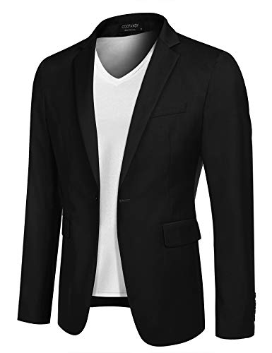 COOFANDY Mens Sport Coat Casual Blazer One Button Business Suit Jacket - Black - XX-Large