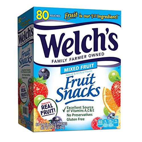 Welch's Fruit Snacks, Mixed Fruit, Gluten Free, Bulk Pack, 0.9 oz Individual Single Serve Bags (Pack of 80) - Mixed Fruit - 0.9 Ounce (Pack of 80)