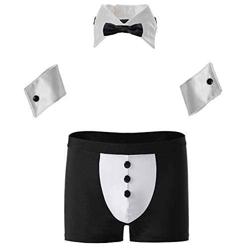 Mens Butler Lingerie Underwear Tuxedo Waiter Server Brief Costume Outfit - Black - One Size