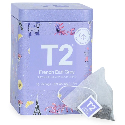T2 Tea French Earl Grey Black Tea, Tea Bags in Limited Edition Tin, 50 g