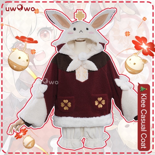 【In Stock】Uwowo Genshin Impact Fanart KLee Casual Bunny Ear Hoodie Klee Cute Cospaly With Moveable Ears - XXL