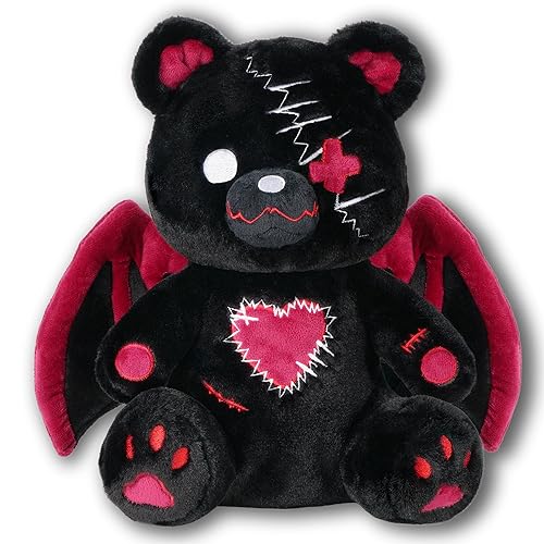 PHITECUS Emo Gothic Bear Plush with Wings - Cute Creepy Plushie, Perfect Anxiety Stuffed Animal Gift for Teens and Adults (Ghotic Bear Plushie) - Gothic Bear Plushie