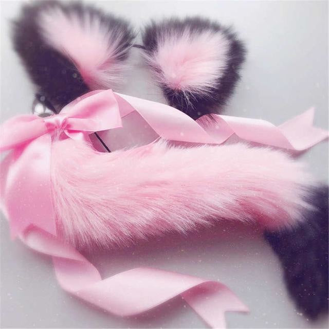 Luxury Neko Tail & Ear Sets - pink & black