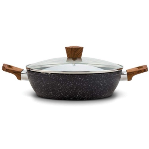 NAVA stekpanna NATURE | Ø 28 cm, 4,2 l | stekpanna med lock med granitbeläggning för stekning av mat | för gasspisar och induktion