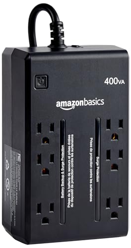 Amazon Basics Standby UPS 400VA 255W Surge Protector Battery Power Backup, 6 Outlets - Black - Standby - 6 Outlet (400VA)