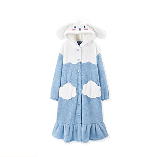 Women's Robe Button Bathrobe Women's Hoodie Coat Plush Warm Pajamas Long Sleepwear with Cute Pattern Pocket Pajamas 