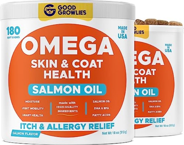 Omega 3 Alaskan Fish Oil Treats for Dogs (360 Ct) - Dry & Itchy Skin Relief + Allergy Support - Shiny Coats - EPA&DHA Fatty Acids - Natural Salmon Oil Chews - Hip & Joint Support - Salmon Flavor - Salmon - 360 Chews (2pack)