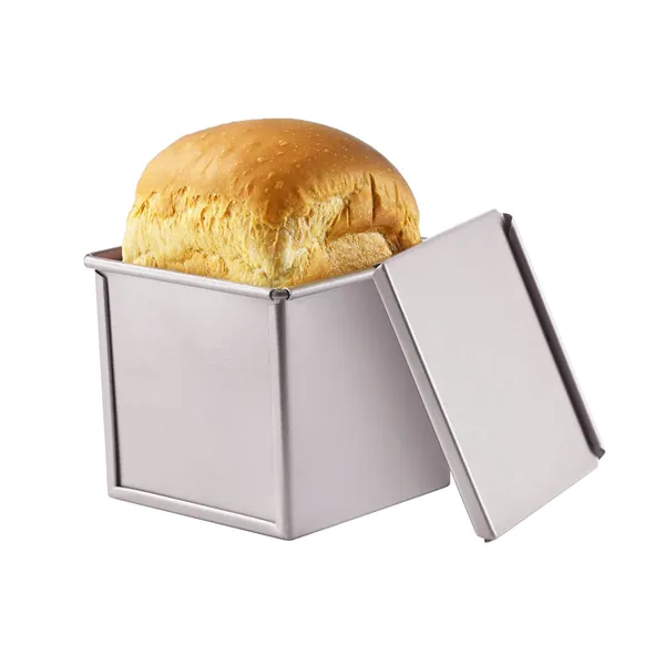 CHEFMADE Mini Pullman Loaf Pan with Lid, 0.55Lb Dough Capacity Non-Stick Rectangle Flat Toast Box for Oven Baking 3.9" x 3.9"x 3.9"(Champagne Gold) - 01 - 0.55Lb Dough-Cap. Flat (Mini)