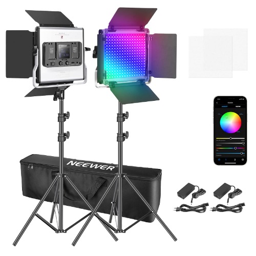 Neewer 2 Packs 660 RGB LED Lumière avec Contrôle APP, Kit d'Éclairage Vidéo avec Supports et Sac, 660 SMD LEDs CRI95 3200K-5600K, Luminosité 0-100%, 0-360 Couleurs Réglables, 9 Scènes Applicables