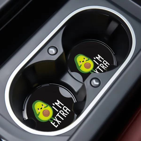 Car Cupholder Coaster Absorbent 2 Pack Cute Funny Cartoon Avocado I'm Extra Rubber New Automotive Cup Holder Decal Decor Accessories for Women Men DZ-307 - Black-01